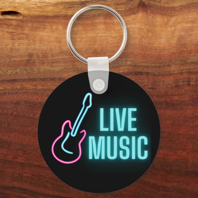 Live Music Neon Guitar  Nyckelring (Baksida)