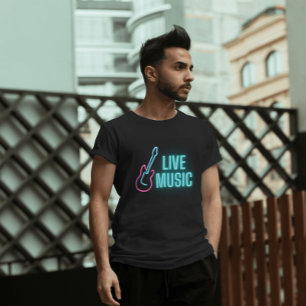 Live Music Neon Guitar T Shirt