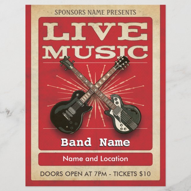 Live Music Two Guitar Flyer Red (Framsidan)