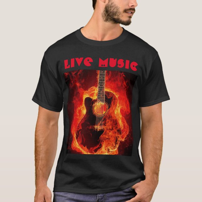 live-musik som bränner gitarr svart T-Shirt (Framsida)