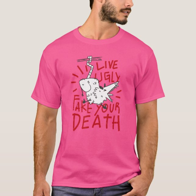 LIVE OGLY FAKE DIN DATH FUNNY Possum Opossum Scr T Shirt (Framsida)