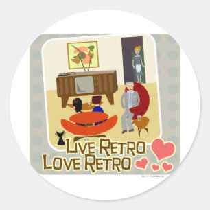 Live Retro Kärlek Retro Slogan Runt Klistermärke
