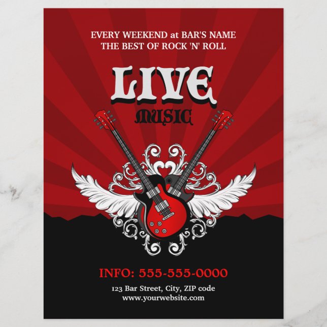 Live Rock musik-konsert/Party-flygare Reklamblad (Framsidan)