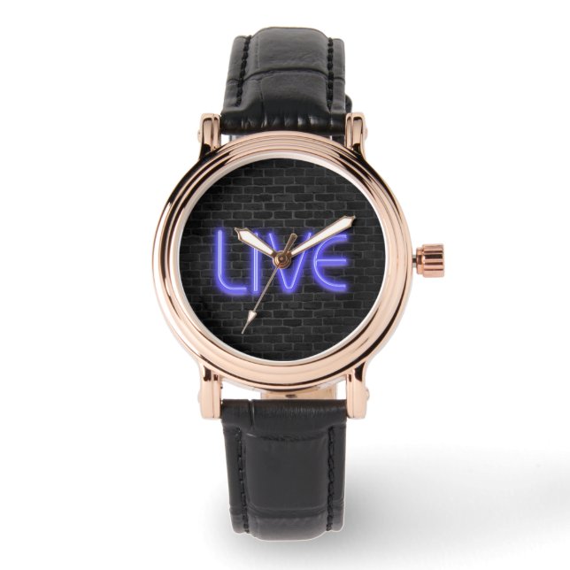 LIVE-text i neonbelysning på tegel Armbandsur (Framsida)