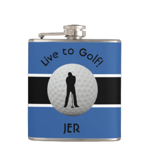 Live to Golf Citat Initialer i brodyr Blå Svart Fickplunta