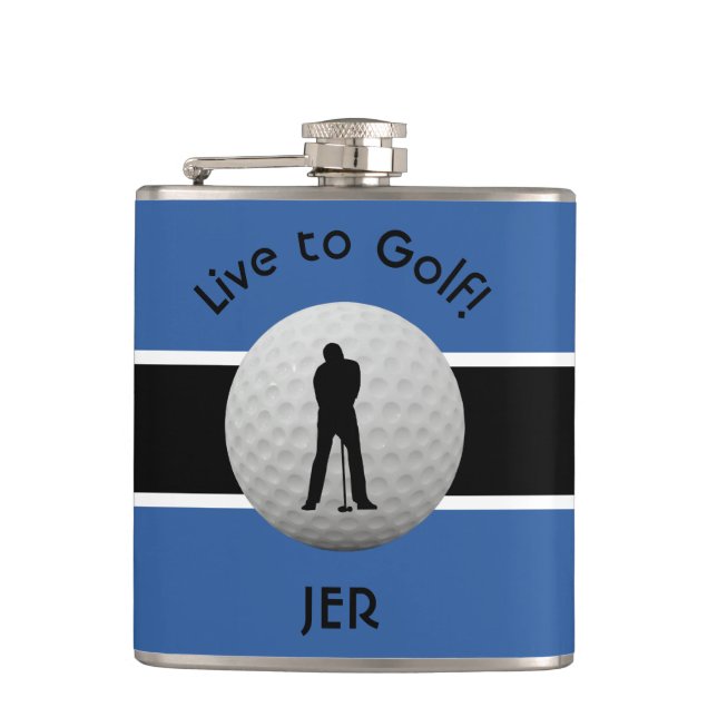 Live to Golf Citat Initialer i brodyr Blå Svart Fickplunta (Framsidan)