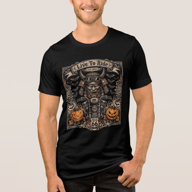Live To Ride Halloween -Samurai Oni Biker Est 1969 T Shirt (Framsida)