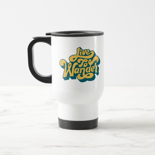 Live To Wander Retro Travel Mug 70s Style Resemugg (Vänster)