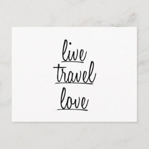 "Live, Travel, Kärlek" Typografi i svart Vykort