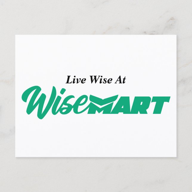 "Live Wise at WiseMart" - vykort (Framsida)