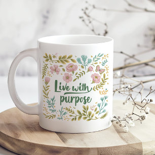 "Live with Purpose" Boho Neutralt Wildblommor Kaffemugg