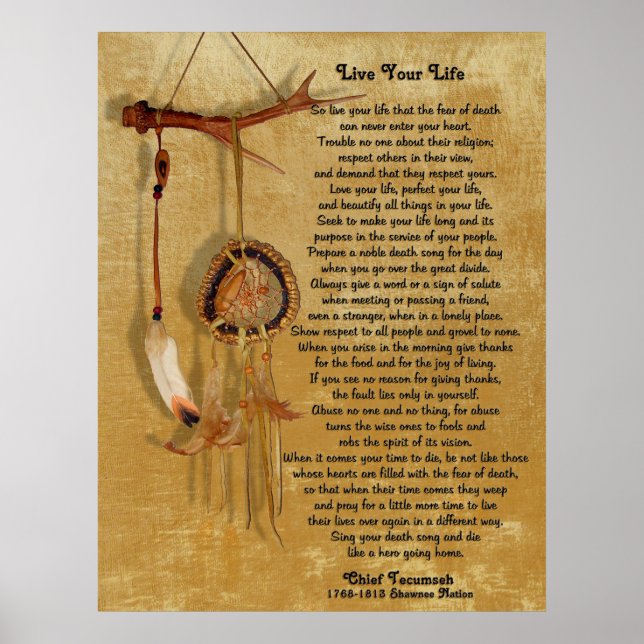 "Live Your Life",Chief Tecumseh w/ Dream-catcher Poster (Framsidan)