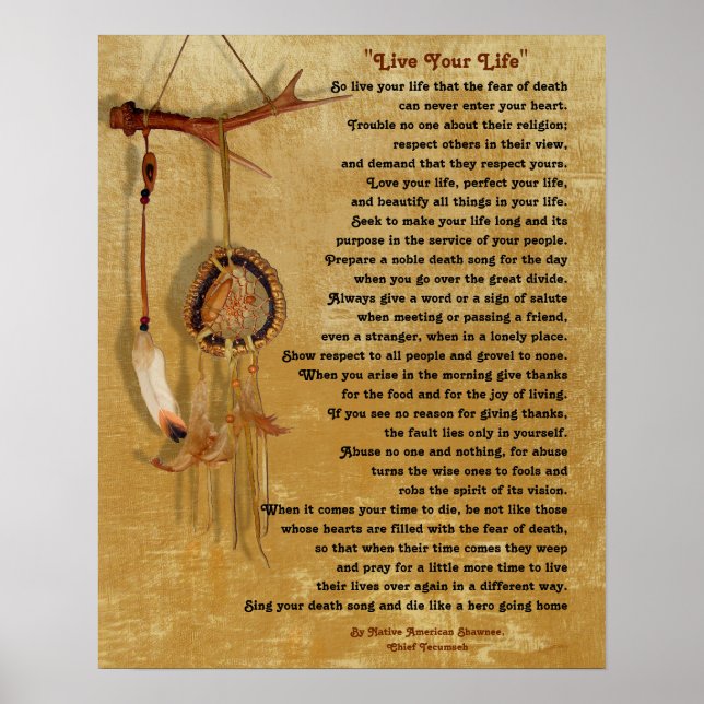 "Live Your Life",Chief Tecumseh w/ Dream-catcher Poster (Framsidan)