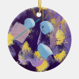 Lively blue, purple, and yellow abstract art julgransprydnad keramik