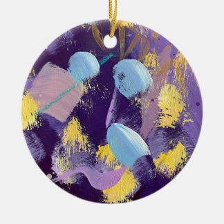 Lively blue, purple, and yellow abstract art julgransprydnad keramik