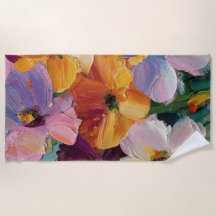 Lively impasto blomstermålning badhandduk
