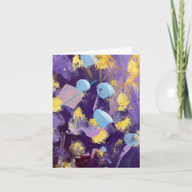 Lively purple, blue, and yellow abstract art anteckningskort (Framsida)