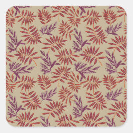 Lively Red and Purple Leaf Motifs on Neutral Beige Fyrkantigt Klistermärke