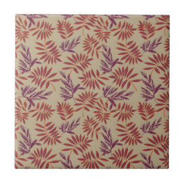 Lively Red and Purple Leaf Motifs on Neutral Beige Kakelplatta