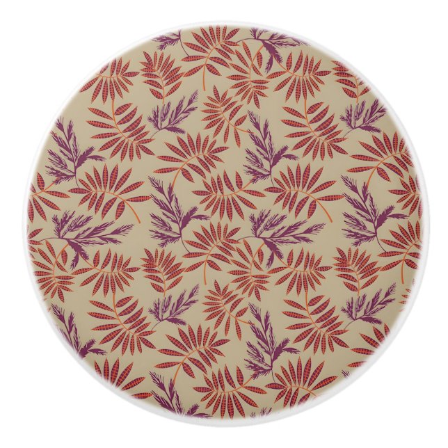 Lively Red and Purple Leaf Motifs on Neutral Beige Knopp (Framsidan)