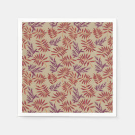 Lively Red and Purple Leaf Motifs on Neutral Beige Pappersservett