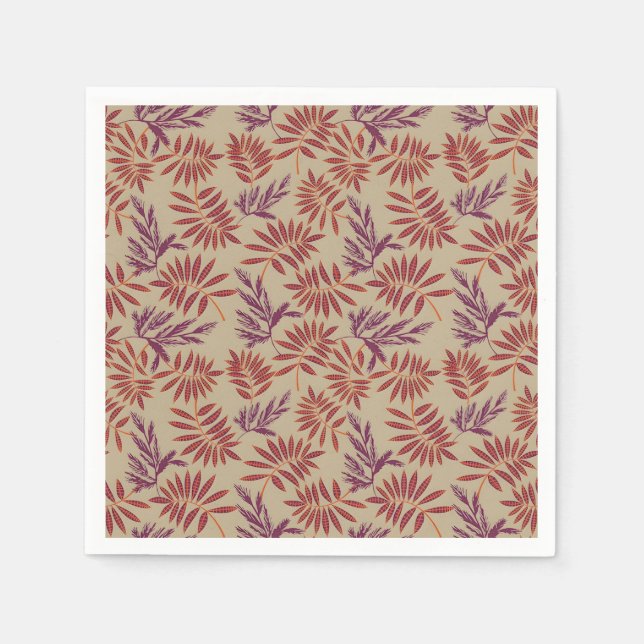Lively Red and Purple Leaf Motifs on Neutral Beige Pappersservett (Framsidan)