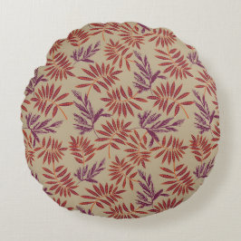 Lively Red and Purple Leaf Motifs on Neutral Beige Rund Kudde