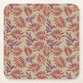 Lively Red and Purple Leaf Motifs on Neutral Beige Underlägg Papper Kvadrat