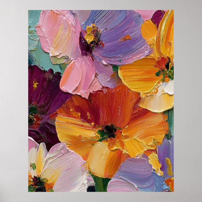 Livelyd Impasto Blommig Målning Konsttryck Poster (Framsidan)