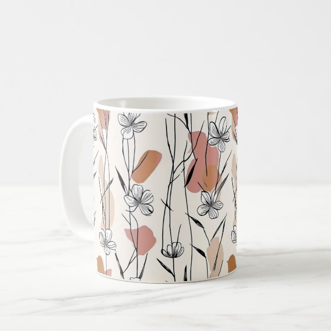 Livelyj Line‑Art Blommig Mugg (Framsida vänster)