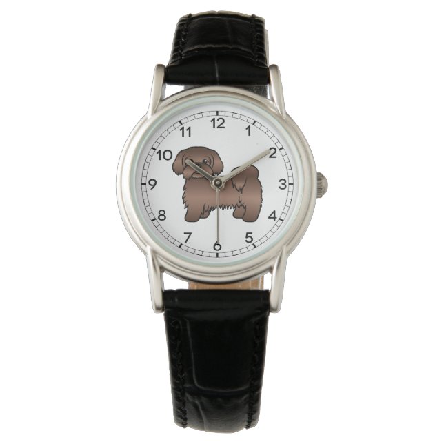 Liver Brown Shih Tzu Cute Tecknad hund Illustratio Armbandsur (Framsida)