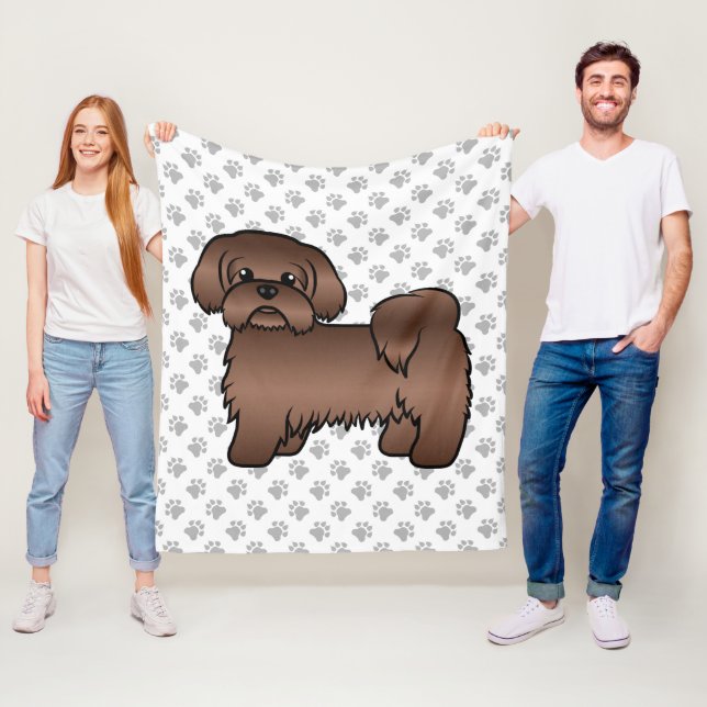 Liver Brown Shih Tzu Cute Tecknad hund Illustratio Fleecefilt (På plats)