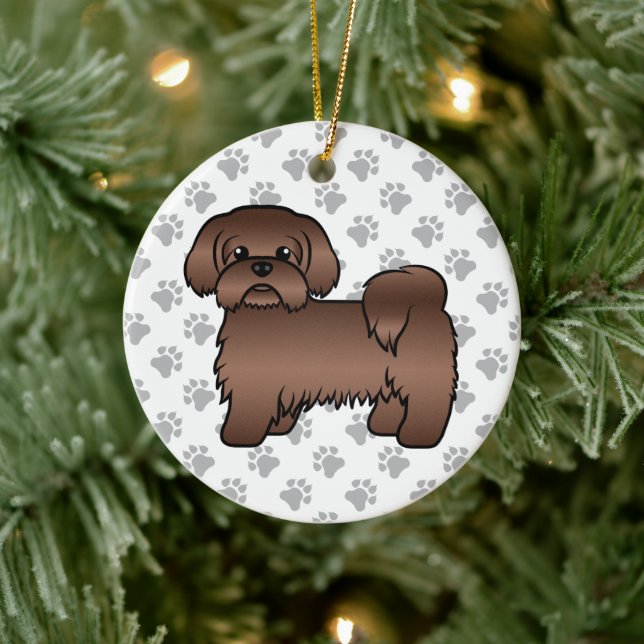 Liver Brown Shih Tzu Cute Tecknad hund Illustratio Julgransprydnad Keramik (Träd)