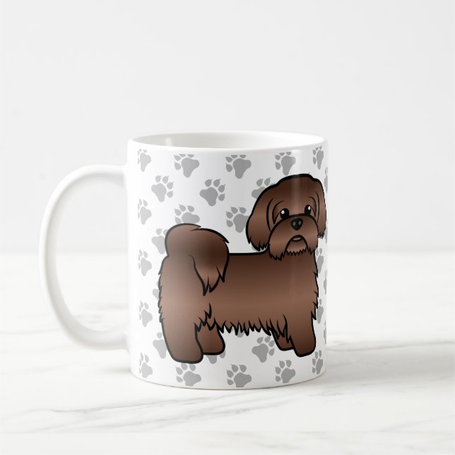 Liver Brown Shih Tzu Cute Tecknad hund Illustratio Kaffemugg (Vänster)