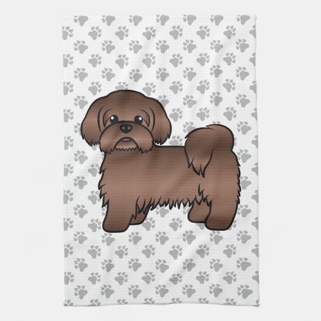 Liver Brown Shih Tzu Cute Tecknad hund Illustratio Kökshandduk (Vertikal)