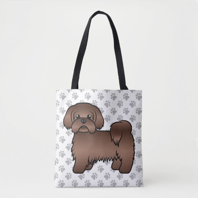 Liver Brown Shih Tzu Cute Tecknad hund & Tassar Tygkasse (Framsida)