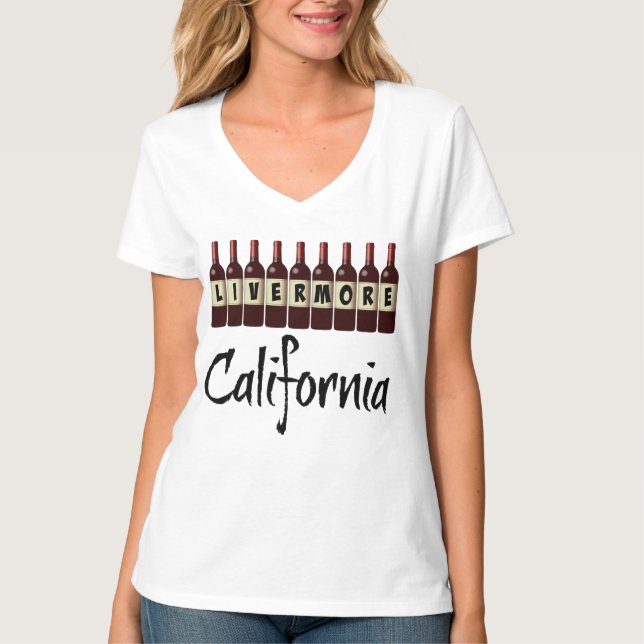 Livermore California Red Wine Bottles Tasting Fun T Shirt (Framsida)