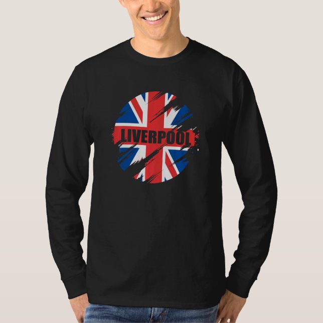 Liverpool British Flagga England Uk Britain Union  T Shirt (Framsida)