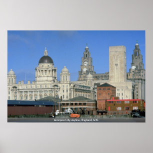 Liverpool city skyline, England, Förenade kungarik Poster