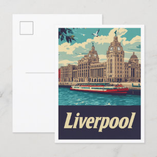 Liverpool England Art Vintage resor Illustration Vykort