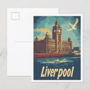 Liverpool England Art Vintage resor Illustration Vykort