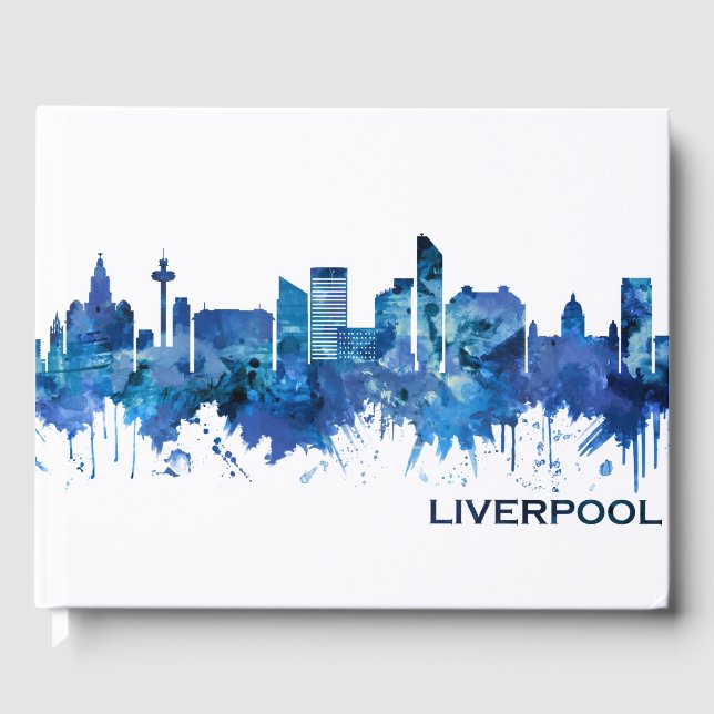 Liverpool England Skyline Blue Gästböcker (Framsida)
