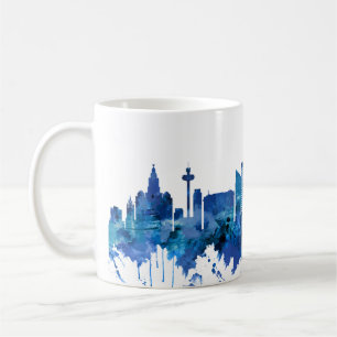 Liverpool England Skyline Blue Kaffemugg