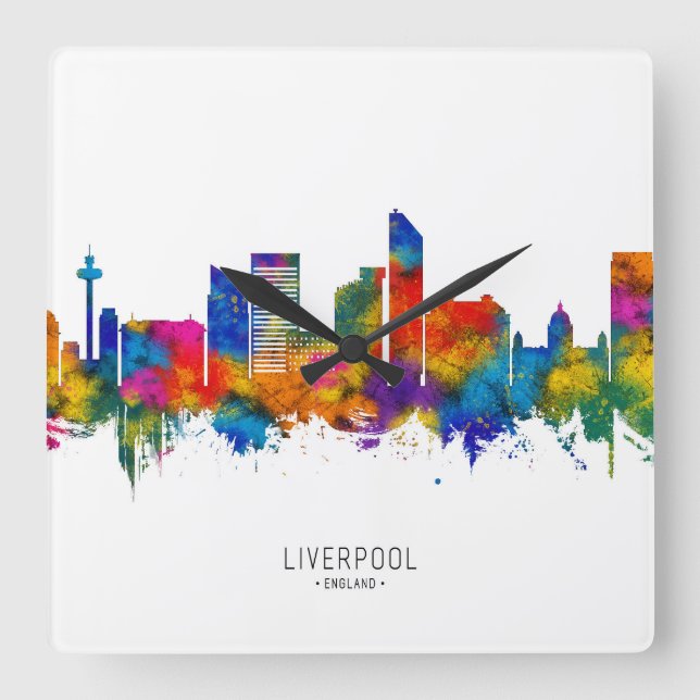 Liverpool England Skyline Fyrkantig Klocka (Framsida)
