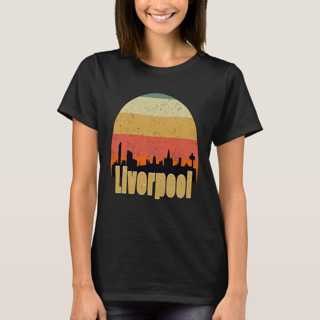 Liverpool England Skyline Silhouette Sunset I Kärl T Shirt (Framsida)