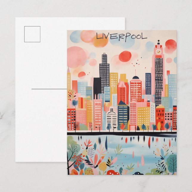 Liverpool England Travel City Painting Aesthetic Vykort (Fram/baksida)
