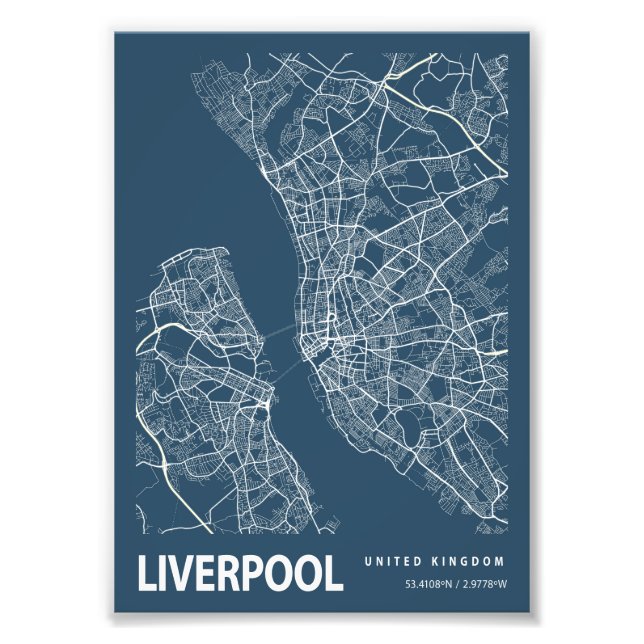 Liverpool - Förenade kungariket Blueprint City Kar Fototryck (Framsidan)