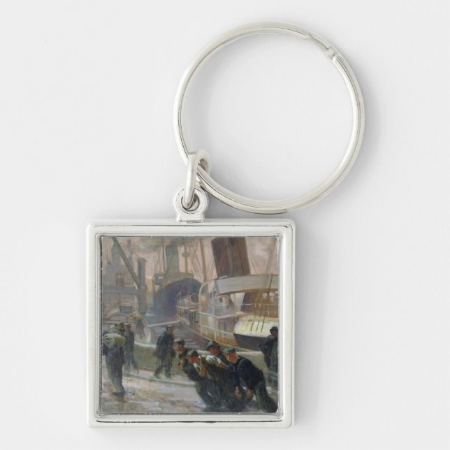 Liverpool hamnarbetarear på gryning, 1903 fyrkantig silverfärgad nyckelring (Framsidan)