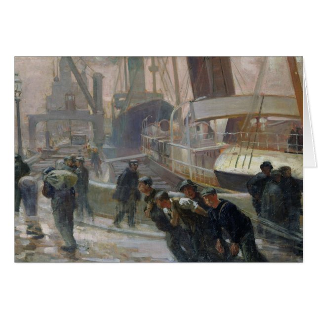 Liverpool hamnarbetarear på gryning, 1903 hälsningskort (Framsidan Horizontal)