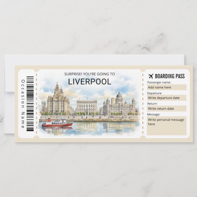 Liverpool-resa Boarding Pass Biljett Inbjudningar (Framsida)